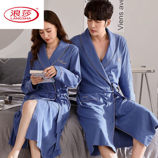 浪莎睡袍女春秋季莼棉中长款情侣睡衣2023年新款浴衣男士浴袍长袖大衣 NVFD16834 L 单件男款