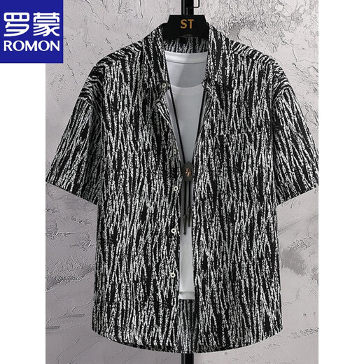 Romon Retro Floral Floral Camisa de manga corta para hombres Seda de hielo Summer estilo coreano Coreano suelto y guapo estilista a media manga de la camisa floral moderada Bk679 White (Versión suelta de tela de seda de hielo) XL alrededor de 125-140 Jin [Jin equivale a 0.5 kg]