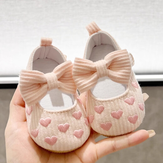 Newborn baby 0-1 year old baby girl 100-day year old with a soft bow and soft sole, no heel, toddler shoes, beige [size 12]