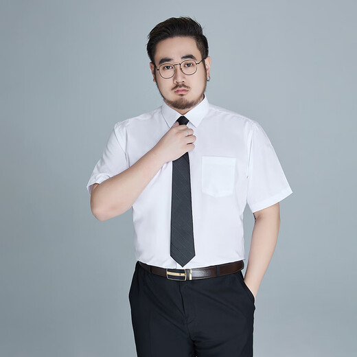 阿悠胖夏季短袖大码纯棉衬衫宽松商务正装透气舒适全棉休闲白衬衣男