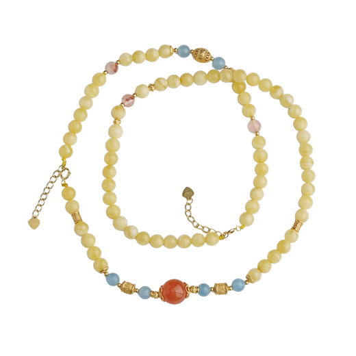 Potala Palace Beeswax Aquamarine Baonan Red 108 Beads Multi-treasure Agate Necklace Bracelet for Men and Women as a Birthday Gift for Girlfriend
