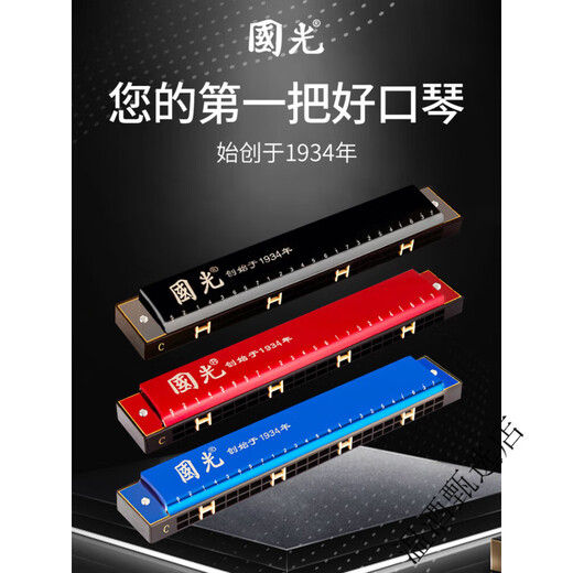 Guoguang harmonica guoguang 24/28 trou polyphonique accent c-tune large gamme oral oral débutants performance professionnelle noire élégante [24 trous polyphonique c-tune] + boîte + ensemble complet de sacs-cadeaux