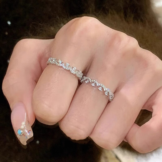 Yan Ru decorated French lace super sparkling diamond ring, elegant and light luxury index finger ring, exquisite and versatile, stackable ring gift R0650 lace ring, one pair