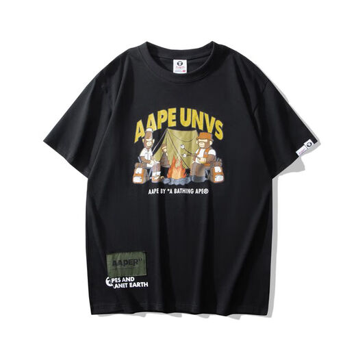 AAPE Trendy Brand Ape Pure Cotton New Affe Kopf Sommer vielseitig lose kurzärmelige Tarn-Cartoon-Buchstaben gedrucktes T-Shirt 723# White L.