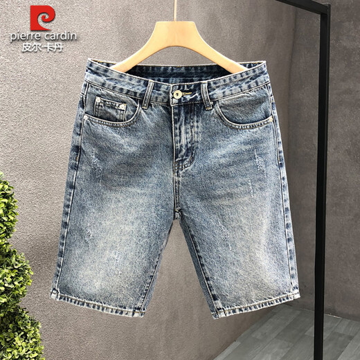 皮尔卡丹（pierre cardin）2025新款复古蓝色牛仔短裤男士夏季潮流休闲五分裤外穿中裤子针织 K844 蓝色 28