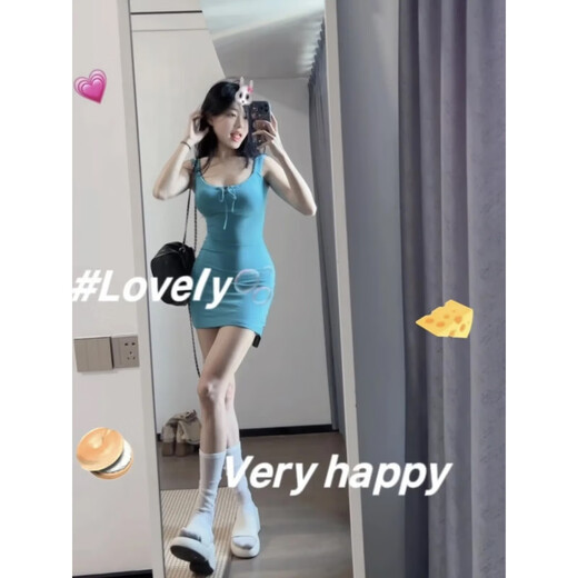 Yi Jingxuan (YIJINGXUAN) nightclub hot girl drawstring bow knot U-neck vest pure slim hip short skirt to make her look slim pear-shaped body dress Mint green [original quality] M [95-105Jin [Jin equals 0.5 kg]]
