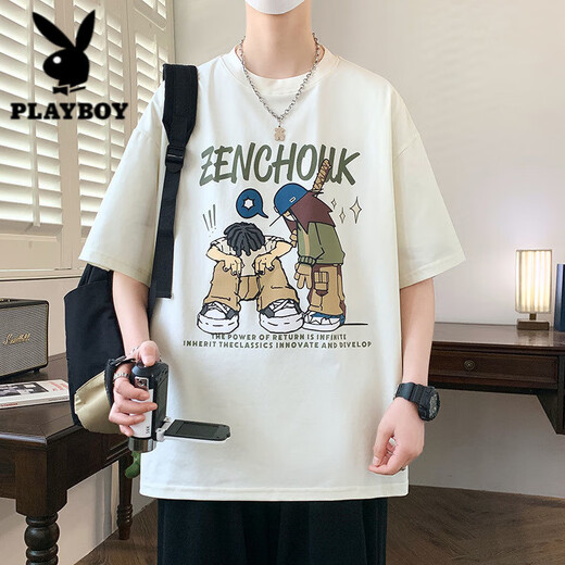 Playboy (Playboy) T-shirt à manches courtes Boy Junior High School Élève lâche Hong Kong Top Teenager Big Children Childre