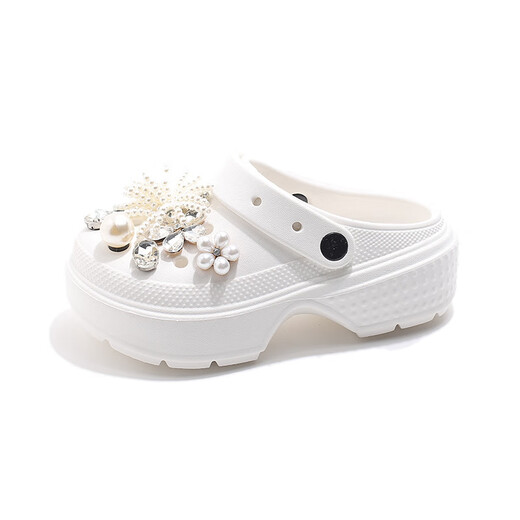HUALIN FASHION Children's Rhinestone Pearl Cave Shoes Summer Internet celebrity anti-slip sandals White 24 -25