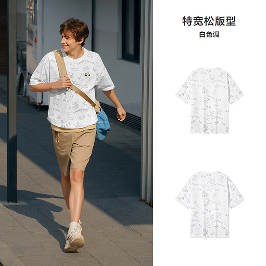 森马短袖T恤男熊猫字母情侣装oversize夏季上衣设计感10132410022