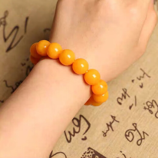 Confucian style, with national inspection certificate, natural raw mineral genuine old beeswax bracelet for men and women, single circle chicken oil yellow beeswax bracelet, old beeswax 16mm (standard men's style)