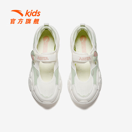 ANTA children's and girls' frame shoes 2026 summer new style comfortable non-slip wear-resistant Velcro breathable beach shoes sandals ivory white/yocao green-3 33