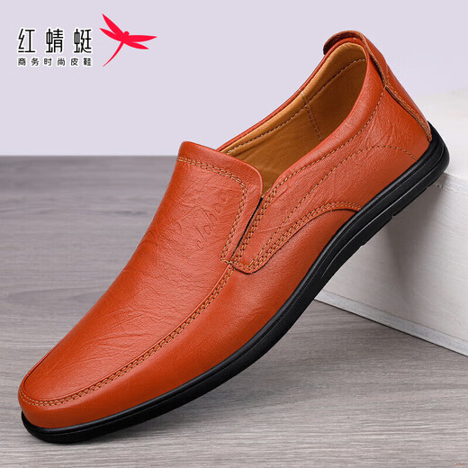 Red Dragonfly Men's Shoes 2025 New Spring Leather Slim Business Official Casual Leather Shoes Soft Sole Daddy Doodles Shoes Black 42