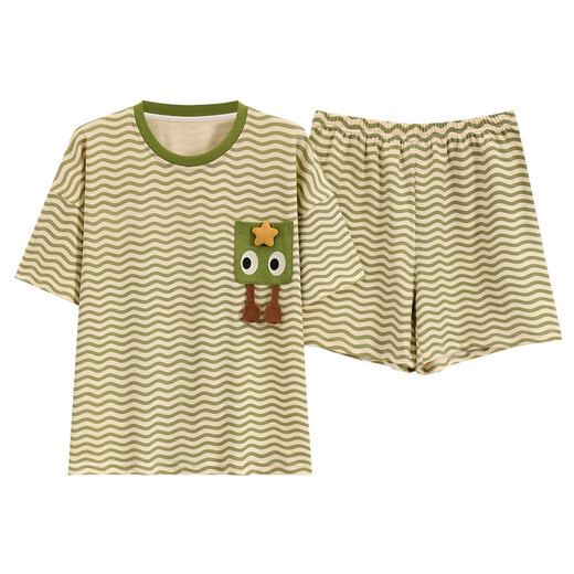 Fhhuabd Pajamas с грудной подушкой для женщин 2024 Новый летний хлопковой шорт с короткими рукавами в Интернете. Стиль знаменитости может носить за пределами домашнего костюма QGL-6627 M-грудная площадка