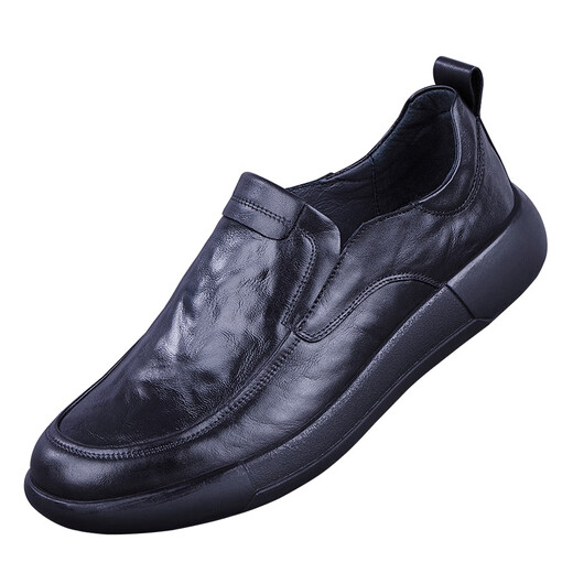 Goldlion GY genuine leather men's shoes spring and summer new men's slip-on hand-grabbed cowhide soft sole men's business casual leather black standard leather shoe size 42 standard leather shoe size