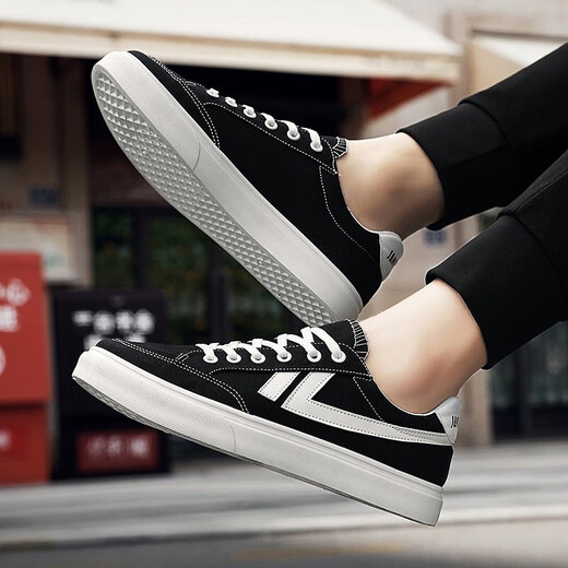 
Lunga men's shoes for spring and summer breathable board shoes for men's trendy sports casual shoes versatile ice silk canvas shoes for work and work shoes YJ-689 black 40