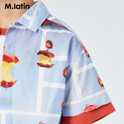 Ma Latin (M.Latin)/Shopping mall same style children's short-sleeved shirt summer new apple print shirt floral blue 110