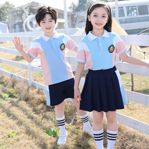 童然小学生班服夏装短袖运动服套装红色英伦学院风毕业校服幼儿园园服 9902款短袖+短裤 100 码