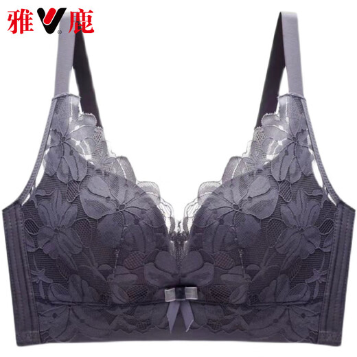 Ropa interior de látex de alta gama Yalu senos pequeños reunidos para que se vea grande de verano, sujetador de mujeres delgadas, los grandes senos muestran pequeños senos para evitar la flacidez. Rojo bordado + gris oscuro [2 piezas] 80b 36