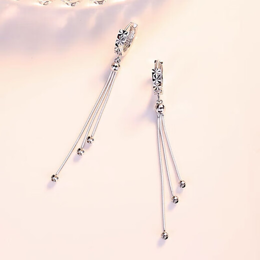 Bovia pt950 platinum long earrings for women platinum tassel earrings ear wire earrings circle earrings ear buckles car flower earrings PT950 pair 3.4-3.6 grams