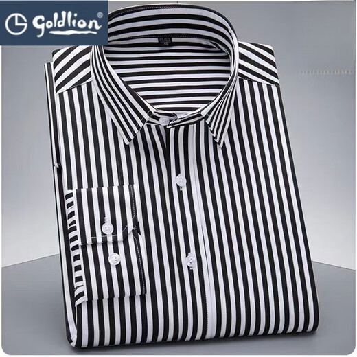 Goldlion (Goldlion) Nicht scanntes und anti-versuntiges Langarmhemd für Männer 2025 Stretch Casual Business Formale Verschleiß mit mittlerem Alter und jung gestreiftem Hemd für Männer Spring 826 Stretch Striped Shirt 38 Gewicht 100-115