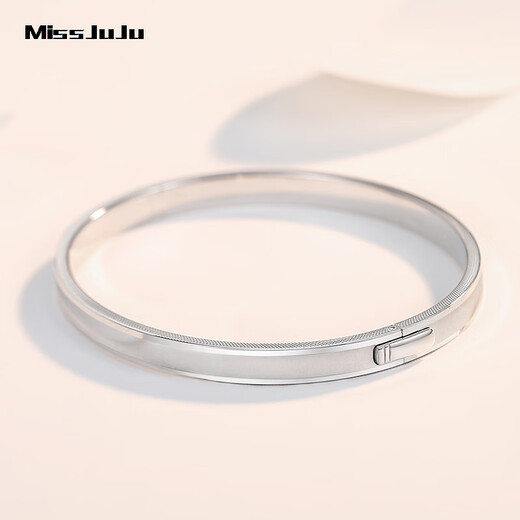 Miss JuJu pt950 platinum bracelet for women, platinum fantasy cat's eye concubine bracelet, oval plain ring bracelet, inner diameter 64mm, weight 16.91 grams, about 5mm thick
