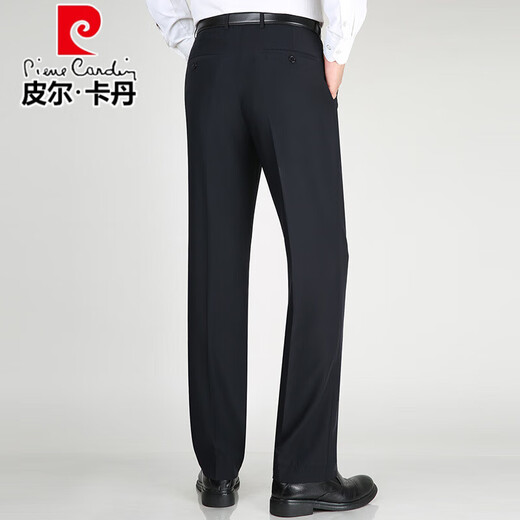 皮尔卡丹（pierre cardin）超垂免烫桑蚕丝男裤2025夏季薄款中年高腰直筒商务休闲西装男裤子 【黑色】 F9902 32 (2尺5腰围)