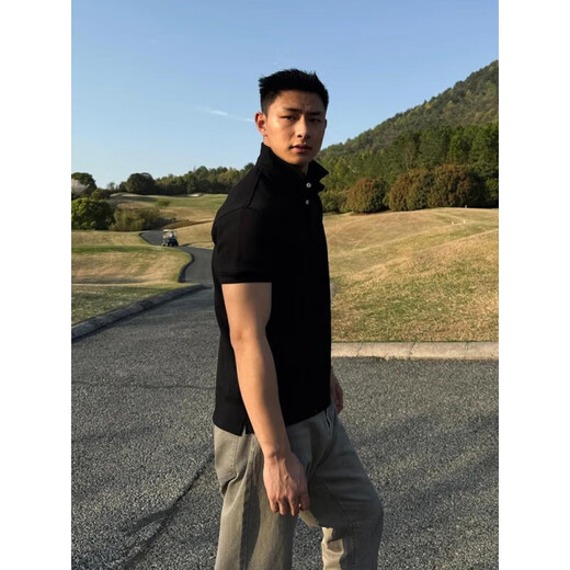 gtla白色立领polo衫短袖男美式痞帅翻领t恤运动健身重磅半袖 黑色升级款 2XL  建议150-165斤