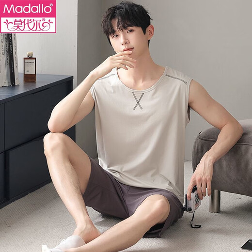 Modal Summer New Herren Pyjamas Herren Dünne einfache ärmellose Weste Shorts Cool atmrede und Traaceless Home Clothing Set 9207 L
