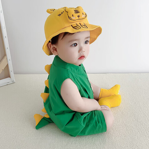 G.DUCKKIDS纯棉男女宝宝连体衣夏季天装新生哈幼婴儿衣服外穿0-12346789个月 绿色恐龙 无袖 100cm 100