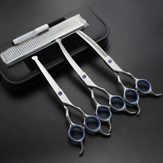 Cute pet new safe round-head pet grooming scissors, household curved tooth scissors, upward and downward bending beauty scissors, curved tooth fluffy scissors (can be bent up and down) 6.5 inches