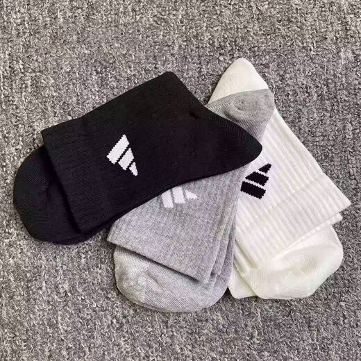 阿迪达斯 （adidas）官方袜子男女袜 25夏季新款三双装低帮透气篮球运动训练休闲袜子 JC9272/黑白灰/中筒/三双装 L建议[42码-45码]