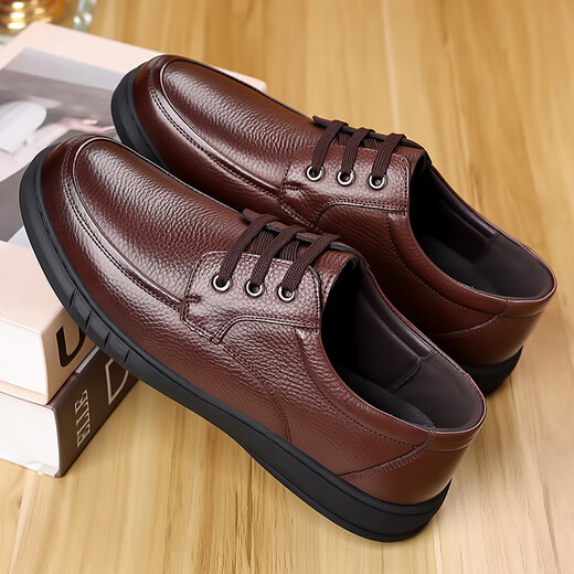 Yierkang Prince 2025 Neue Top-Layer Cowhide Herren-Single-Schuhe Douyin Quelle Echte Lederschuhe Weiche Gesicht mittleren und älteren Vaters Schuhe Wenzhou Lederschuhe-Ls6627 Schwarz Schnüre 38