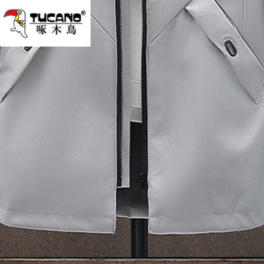 Woodpecker windbreaker men's jacket mid-length spring and autumn windproof top casual hooded workwear teenager boys spring men khaki XL

