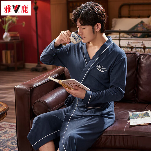 Yalu Hotel Sleeping Robe Cotton Herren vier Jahreszeiten Universal Home Anzug Spring- und Herbststil 2025 Neue Bademantel mittelgroß