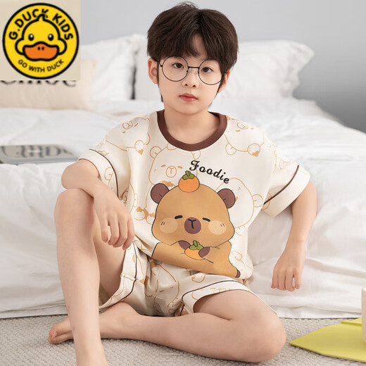 G. DUCKKIDS男童睡衣纯棉短袖卡皮巴拉2025超火两件套夏装儿童家居服大童套装 N694哪咤 110 cm/10码【103-112cm】