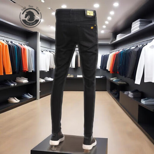Andseeyou Trendy Brand Jeans Herren Herumn Neue Modejugendhose Slim Casual Trendy Hosen Boutique Herrenkleidung BXC-9758 Model Black 33