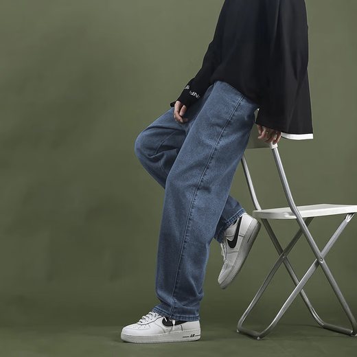 顶峰保罗（Dingfengbaoluo）牛仔裤男士潮牌宽松直筒港风阔腿休闲春夏季长裤子男722复古蓝XL