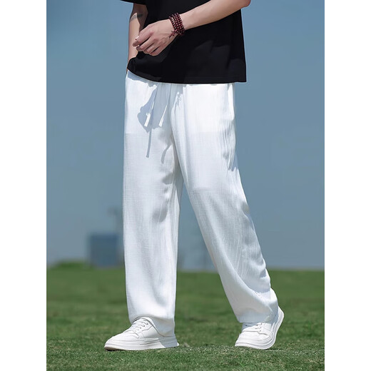 JIANGONG Jiangong International luxury high-end brand Tennis linen casual pants for men's summer thin drooping sports pants loose 8266 blue L