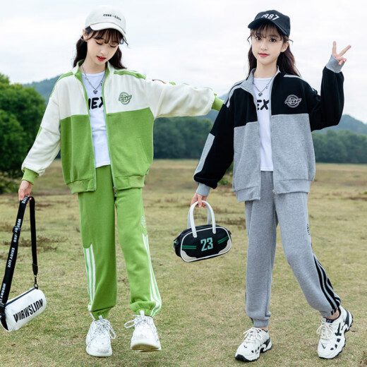 
Disney brand children's clothing girls internet celebrity sports suit autumn clothes new style mid-large children's fashionable sweatshirt girls spring and autumn two-piece set BQ1389 gray 130
