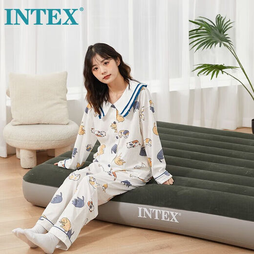 INTEX 充气床垫折叠床双人108 露营户外防潮垫午休躺椅打地铺含泵枕N
