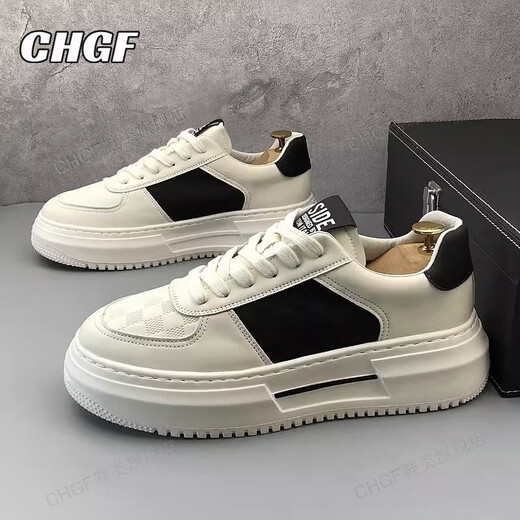 CHGF height-enhancing shoes for men in spring and summer breathable board shoes for men versatile white shoes casual shoes for men invisible inner height-enhancing shoes for men 9906 white and black [leather surface]-enhancing height 6cm 40 (sports size)