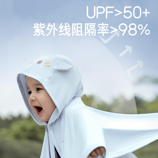 Aibaoshi Baby Sonnenschutz Kleidung Sommer Baby Kapuze Cap Sun Protection Kleidung dünne atmungsaktive UV -Schalblau T179