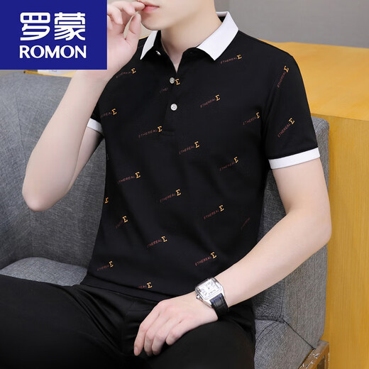 罗蒙（ROMON）夏季男士短袖翻领polo.衫高端潮流有领子半袖青年T恤休闲百搭 浅蓝色 QY679 L 120-135斤
