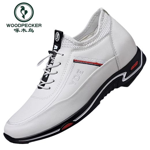 Holzpecker-Herrenhöhenhöheschuhe unsichtbare innere Höhe Erhöhen Sie 6 cm atmungsaktives Sommer Casual White Schuhe Erhöhung 8 cm Geschäft Herrenschuhe Lederschuhe 898 Weißes Leder + (6 cm Höhe erhöhen) Four Seasons 40