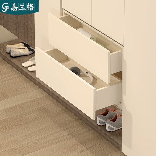语森忆奶油中古风入户门圆弧鞋柜家用门口玄关柜一体储物悬空柜定制9N61 款式11150*350*2400 无灯
