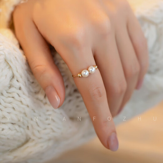 Fat Donglai's same style 18k gold pearl ring with strong light, fresh water, 14K gold, non-fading, simple, commuting style and versatile, freshwater pearl, about size 17-18
