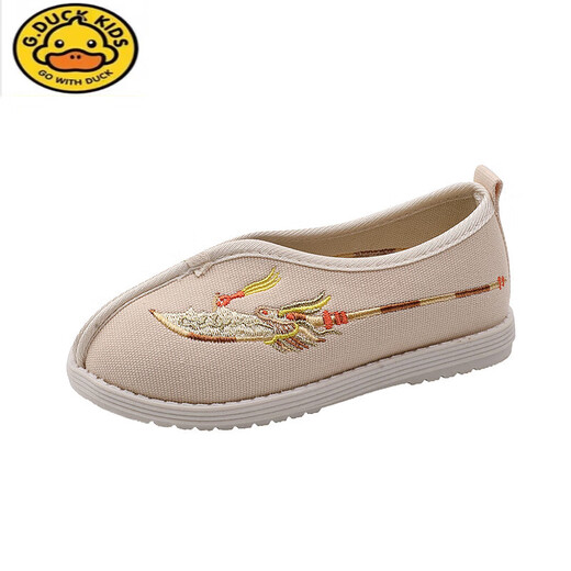 
G.DUCKKIDS Spring and Autumn Children's Embroidered Shoes Chinese Style Boys Cloth Shoes Hanfu Shoes Girls Performance Shoes Boys with Hanfu Shoes N1105 Beige 23 Inner length is about 14.1 cm