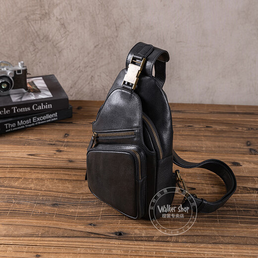 Walker Shop мужская нагрудная сумка первого слоя из воловьей кожи на плечо через плечо нагрудная сумка первого слоя из воловьей кожи повседневный модный спортивный маленький рюкзак черный