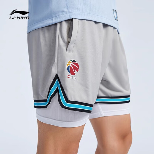Li Ning Sports Shorts Men's 2025 New CBA American Basketball Pants Training Loose Quick Dry Breathable Cropped Pants CBA2-in-1 Sports Shorts AKSU675-1 XL