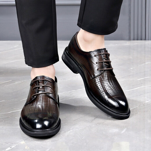 Sustyle International Light Luxury Brand Sommer Real Cowide Männer Anti-Schlupf- und Kee-resistente 2024 neue hohle kalte Lederschuhe High-End All Cowide Black 13701 37 Standardgröße